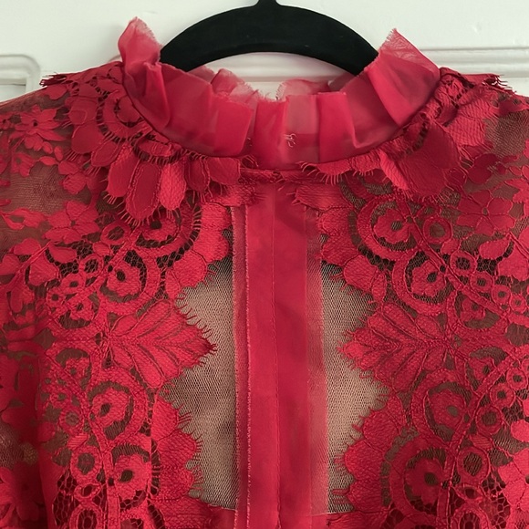 Marchesa Notte Red Lace Dress 0 - Picture 3 of 11